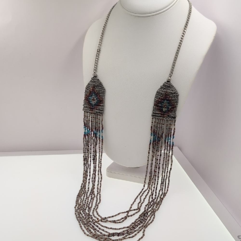 ✨ Artisan Style Hand-Beaded Multi-Strand Fringe Necklace ✨ - Picture 6 of 7